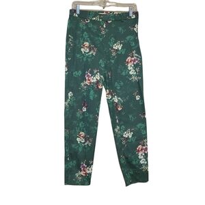 H&M | Women's Green Floral Pull-on Style Straight Ankle Pants (Size 8)